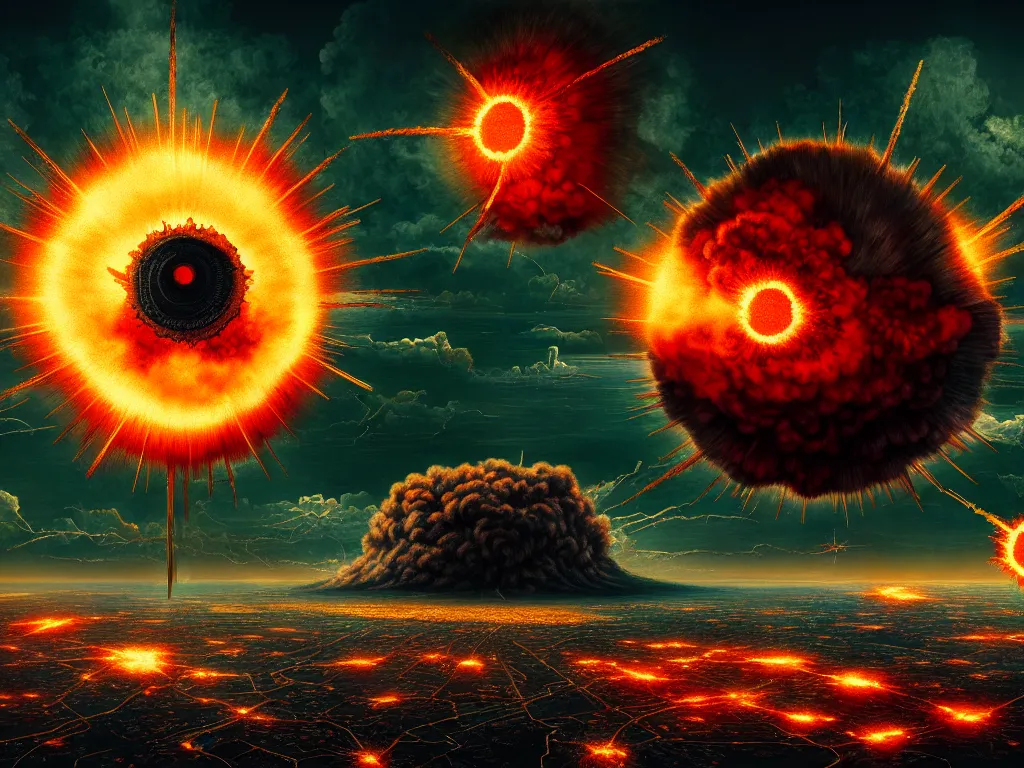 Prompt: highly detailed photo of atomic explosion, trending on deviantart, neo surrealism, sharp focus, a lot of little details, octane, masterpiece, art by max ernst