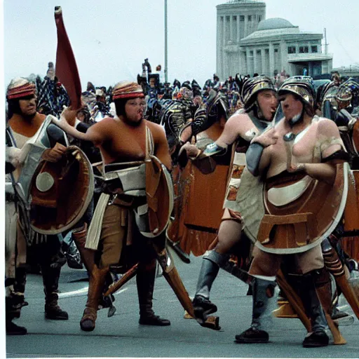 Image similar to roman legions shooting in front of the pentagon ( 2 0 0 3 )