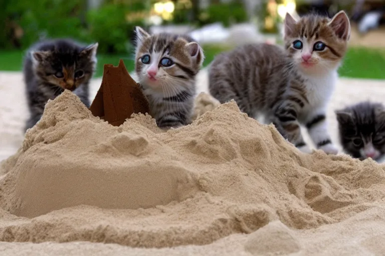 Image similar to kittens building a sand castle