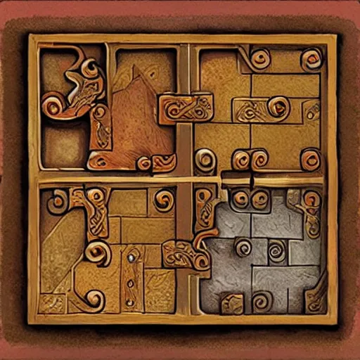 Image similar to a dwarven puzzle box recently dug up from a digsite, illustration dungeons and dragons