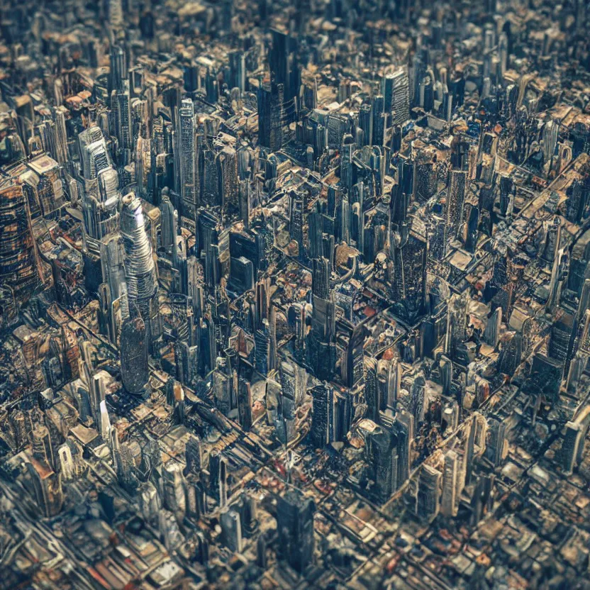 Image similar to tilt - shift photography of a huge sprawling futuristic city on venus