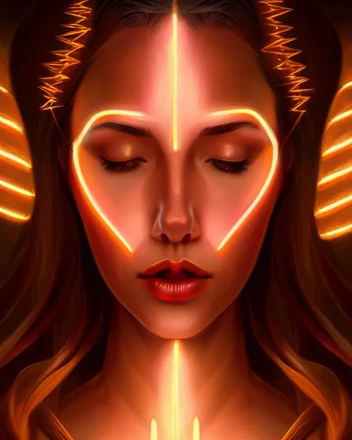 Image similar to symmetry portrait of jodi arias angel, glam, deco, glowing lights, intricate, elegant, highly detailed, digital painting, artstation, concept art, smooth, sharp focus, illustration, art by artgerm and greg rutkowski and fra angelico and unreal engine 5