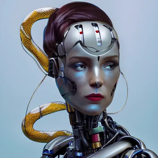 Prompt: a robotic woman with snakes in her hair, artstation