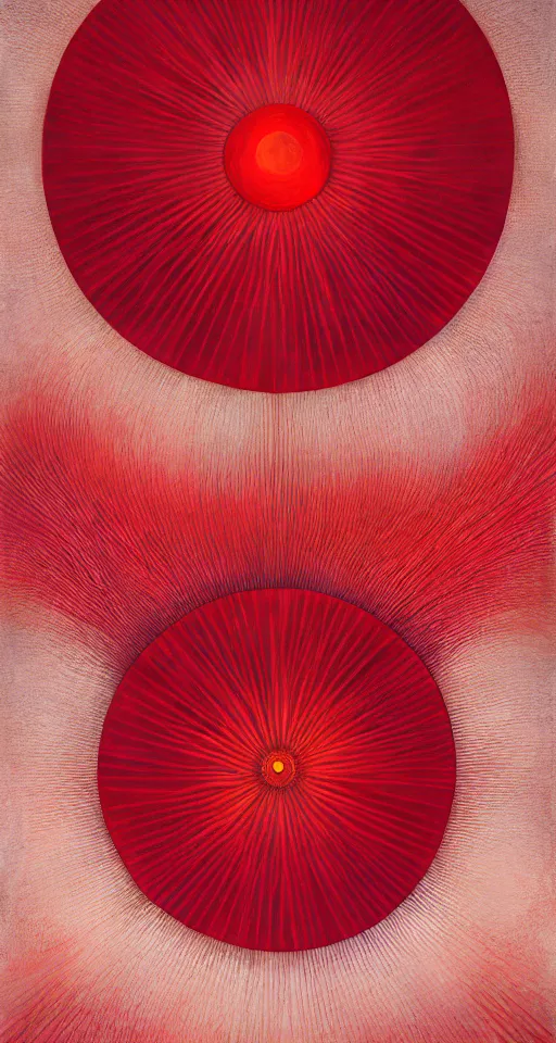 Image similar to blossoming rhythm, red, imperil, illusion, digital painting by hilma af klint, moebius, victo ngai, laurie greasly, sharp focus, global illumination, highly detailed, masterpiece, award winning, post processing