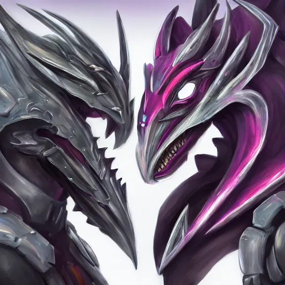 Prompt: cinematic bust shot, two goddess elegant beautiful stunning sexy anthropomorphic mecha female dragons, kissing each other, dragon kissing, close shot, first dragon with sharp silver armor and teeth, second dragon with sleek silver armor and fuchsia skin, anthro art, warframe destiny fanart, furry art, dragon art, macro art, furaffinity, deviantart, sofurry