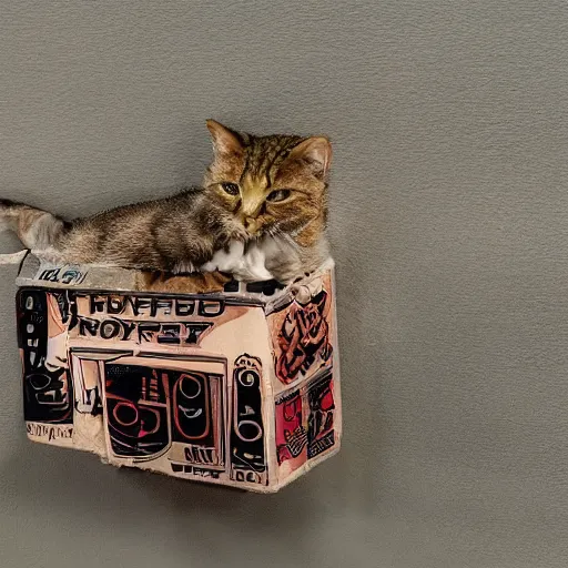 Image similar to a cat sitting in a box