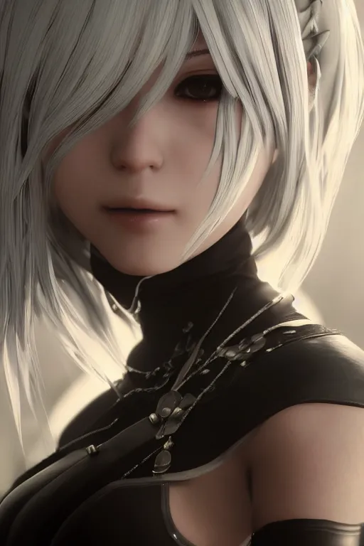 Image similar to Beautiful portrait of 2b, nier automata, cinematic 8k, high detailed