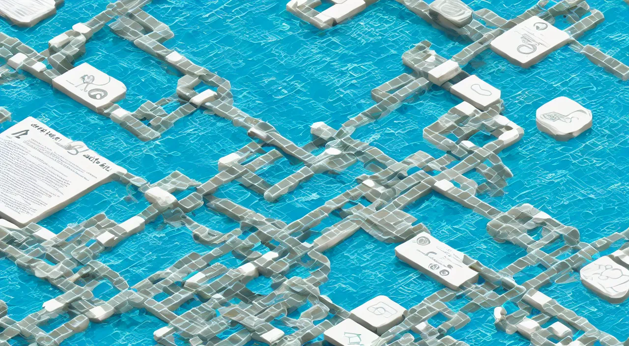 Prompt: a blockchain made from water, river, 3 d render, body of water, streams, liquid interface, gui, infographic, diagram,