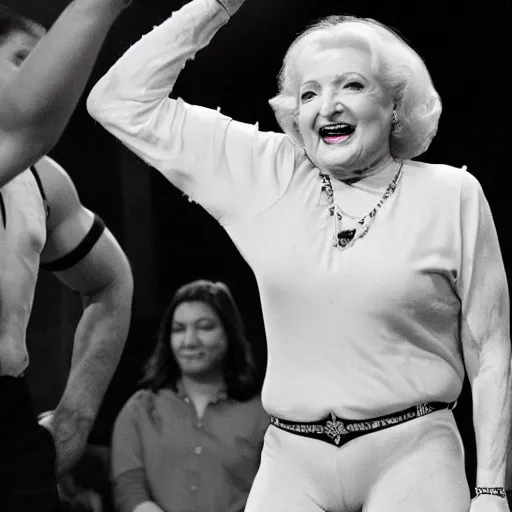 Prompt: betty white as wwe champion standing in a wrestling ring