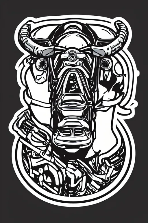 Image similar to A portrait of a biker bull, sticker, highly detailed, colorful, illustration, smooth and clean vector curves, no jagged lines, vector art, smooth