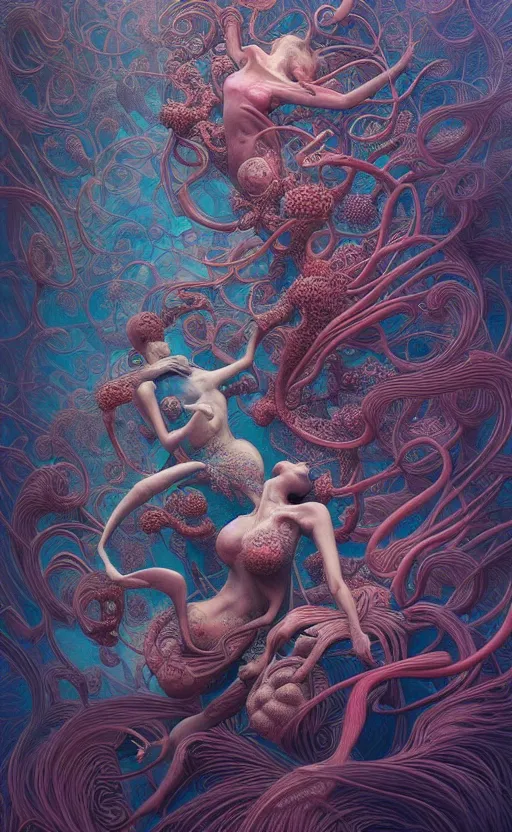 Image similar to a whirlwind of human bodies rushing inside the metaverse, gorgeous, great barrier reef, intricate, in the style of james jean, brian froud, zdzisław beksinski, hyperdetailed, sharp focus, intricate concept art, digital painting, ambient lighting, 1 6 k, trending on artstationhq, hyper quality,