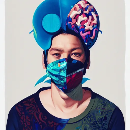 Prompt: Fashion weak portrait of people with sanitary mask, Tristan Eaton, artgerm, Victo Ngai, RHADS, ross draws