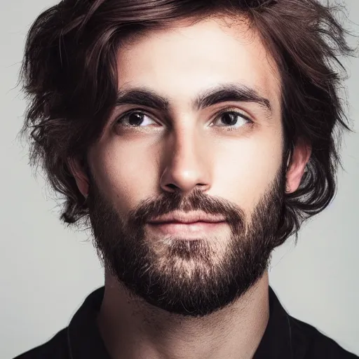 Prompt: a headshot portrait of a beautiful man with brown hair