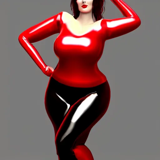 Prompt: portrait of a curvy feminine hot pale goth woman with elegant tight shiny black and red latex rubber leather outfit, skinny waist and thick hips, photorealistic, sublime, 16k, smooth, sharp focus, cgsociety, ArtStation, volumetric lighting