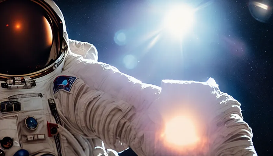 Prompt: movie still of a closeup of an astronaut, medium shot, cinematic composition, cinematic light, anamorphic lens