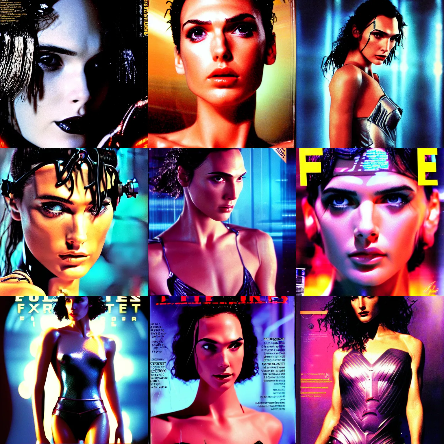 Prompt: beautiful extreme closeup portrait photo of 1990s frontiers in human dance fashion magazine September retrofuturism blade runner gal gadot edition, highly detailed, focus on model, tendu pose, soft lighting