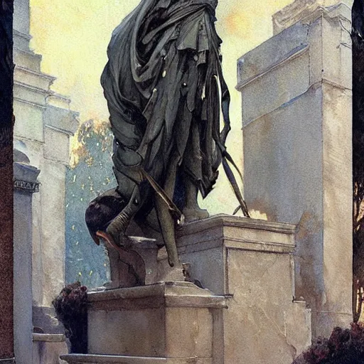 Prompt: Roguish Picaro Dsurion stands at the gates of Hades Hand Crafted By Rodin. Painting by greg rutkowski Donato Giancola Jeff Simpson norman rockwell stamp watercolor