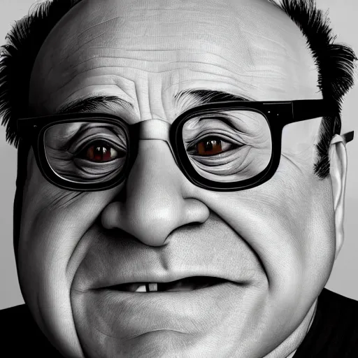 Image similar to hyperrealistic image of danny devito, stunning 3 d render inspired art by xiang duan and thomas eakes, perfect facial symmetry, hyper realistic texture, intricate, photorealistic, highly detailed attributes and atmosphere, dim volumetric cinematic lighting, 8 k octane detailed render, trending on artstation, masterpiece, stunning,