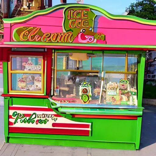 Image similar to an ice cream parlor in the style of \ frog and toad \ \