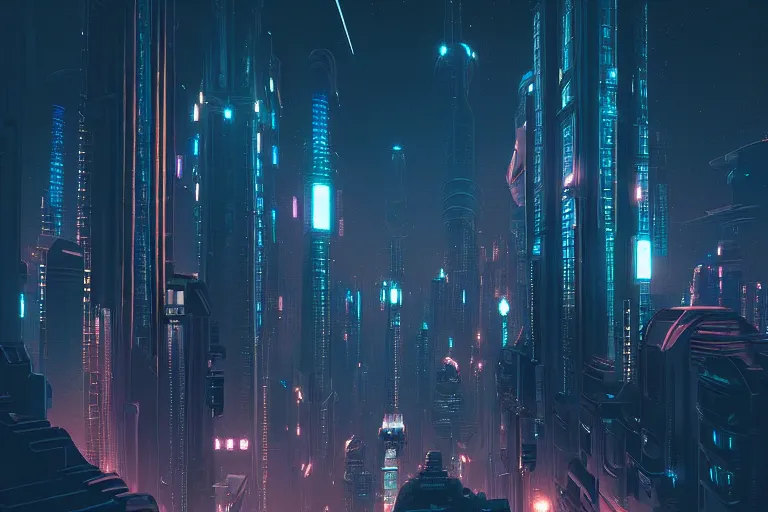 Image similar to a scifi illustration, Night City on Coruscant by filip hodas