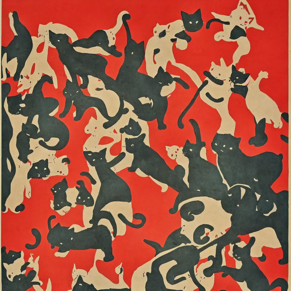 Prompt: communist propaganda poster with cats