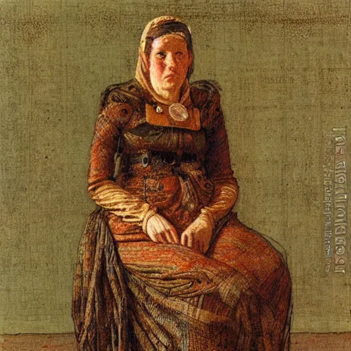 Image similar to a portrait of a female android by ford madox brown