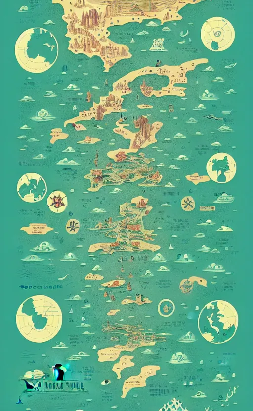 Prompt: a poster with a map on it, poster art by victo ngai, behance contest winner, environmental art, lovecraftian, intricate, infographic, marginalia, unreal engine, epic