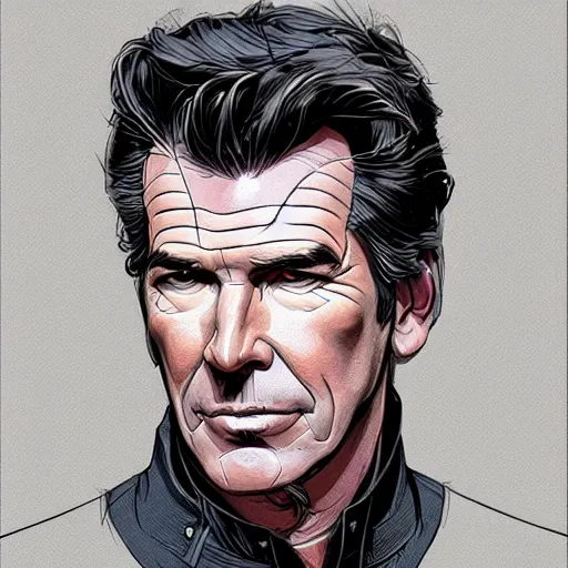 Image similar to a study of cell shaded portrait of pierce brosnan concept art, llustration, post grunge, concept art by josan gonzales and wlop, by james jean, Victo ngai, David Rubín, Mike Mignola, Laurie Greasley, highly detailed, sharp focus, alien, Trending on Artstation, HQ, deviantart, art by artgem