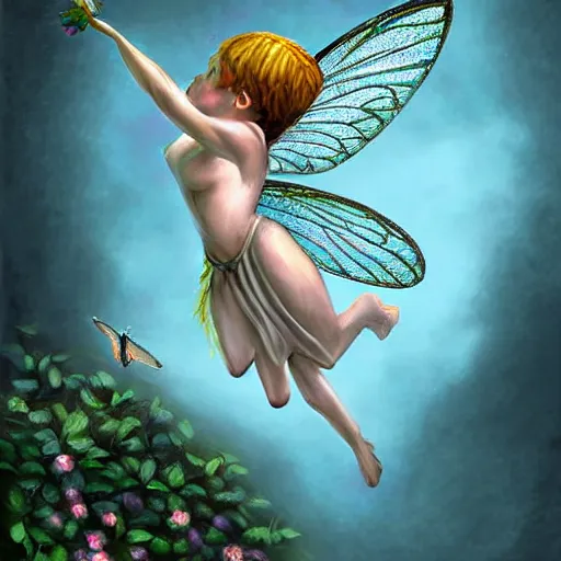 Image similar to a fairy hovers above an open book, highly detailed, digital painting, sharp focus, fantasy art