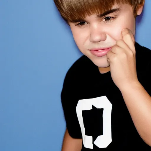 Prompt: close - up portrait photo of justin bieber with down's syndrome, symmetric studio portrait