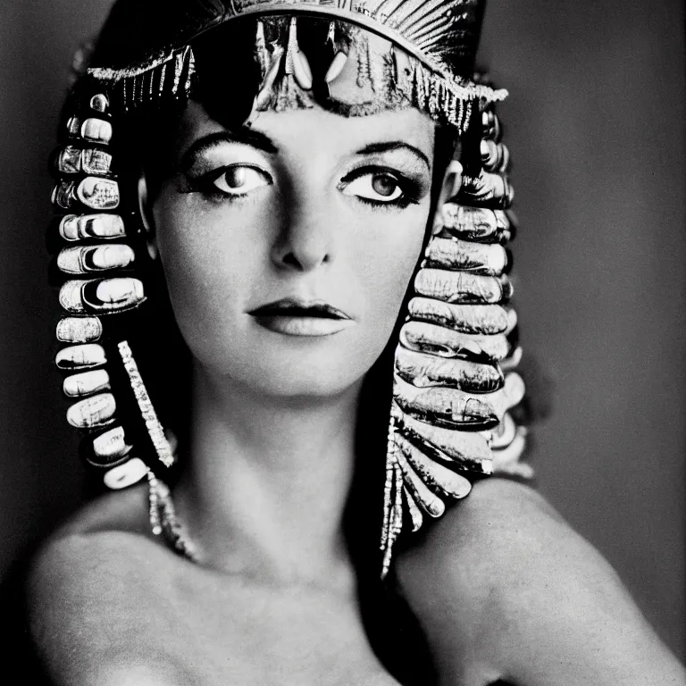 Prompt: a portrait photograph of cleopatra by richard avedon styled by andrea flesch, award winning, cooke 8 5 mm f / 1. 2, lomography color 4 0 0 film stock, low - key studio lighting,