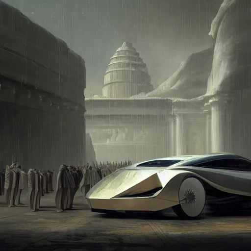 Image similar to sci-fi car and wall structure in the coronation of napoleon painting by Jacques-Louis David in the blade runner 2049 film and point cloud in the middle and everything in form of zaha hadid architects artwork by caravaggio unreal engine 5 keyshot octane lighting ultra high detail ultra hyper realism 8k 16k in plastic dark tilt shift full-length view