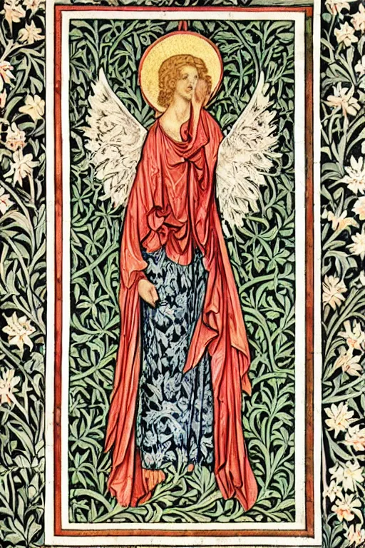 Prompt: Archangel Gabriel in the style of William Morris