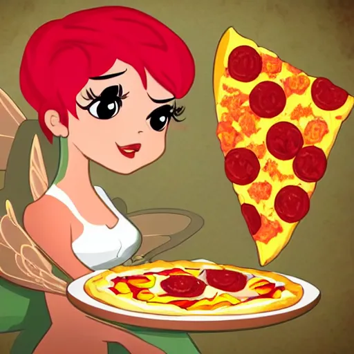 Image similar to fairy with pizza for wings,