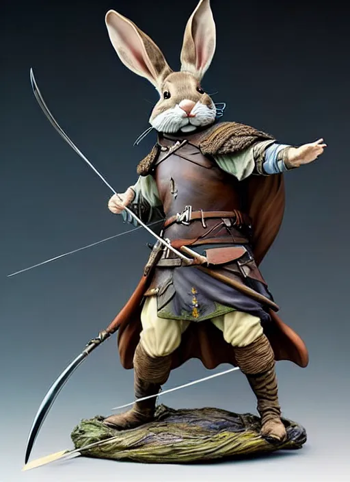 Image similar to a porcelain figurine of a heroic rabbit crossbowman, redwall, greg rutowski and jean baptiste monge, very detailed, epic fantasy concept art