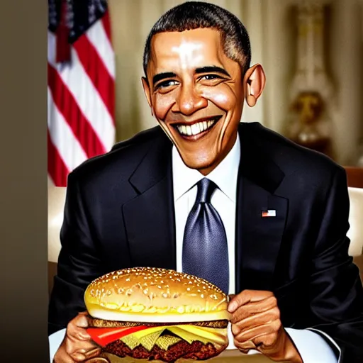 Prompt: barrack obama, sitting on the iron throne, eating a burger, anatomically correct