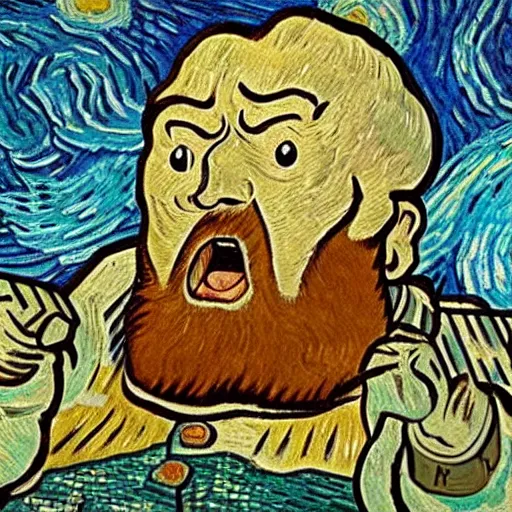 Prompt: portrait of a giant shouting ( ( stay puft marshmallow man ) ) in the style of vincent van gogh intricate detail, low angle, blockbuster ghostbusters movie