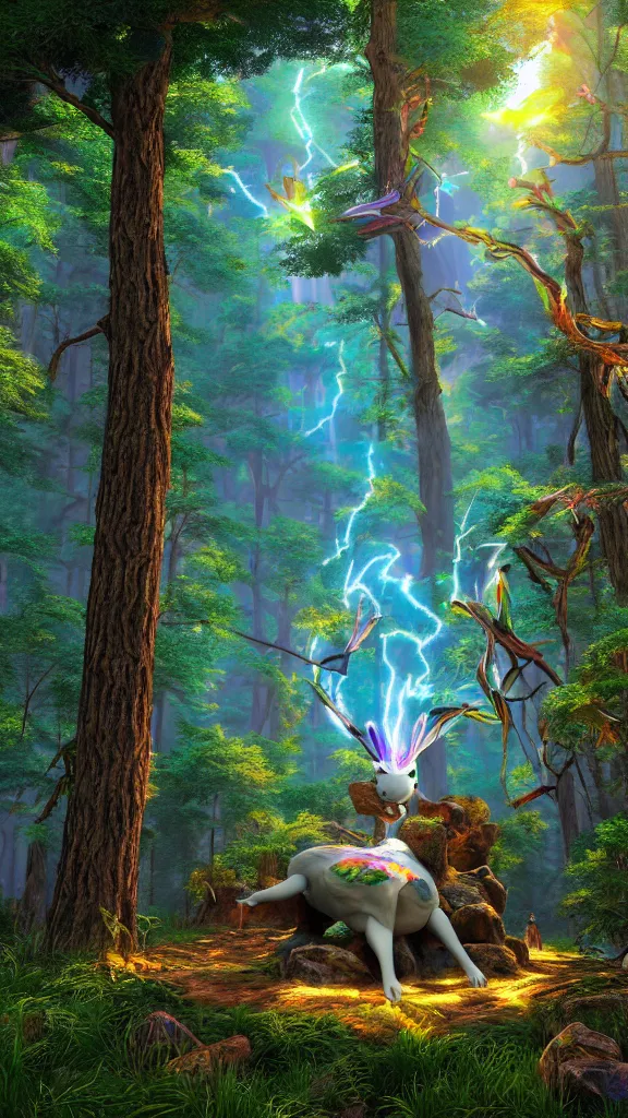 Image similar to spirit of forest, global illumination ray tracing hdr fanart arstation by sung choi and eric pfeiffer and gabriel garza and casper konefal bastion forged hardmesh lisa frank zbursh central