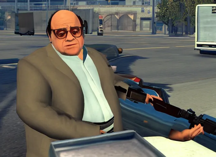 Image similar to video game still of danny devito in the video grand theft auto iii,