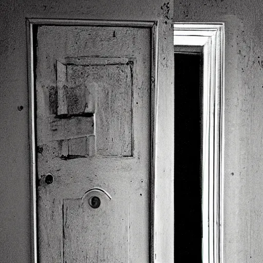 Prompt: a ghost behind a door, dark room