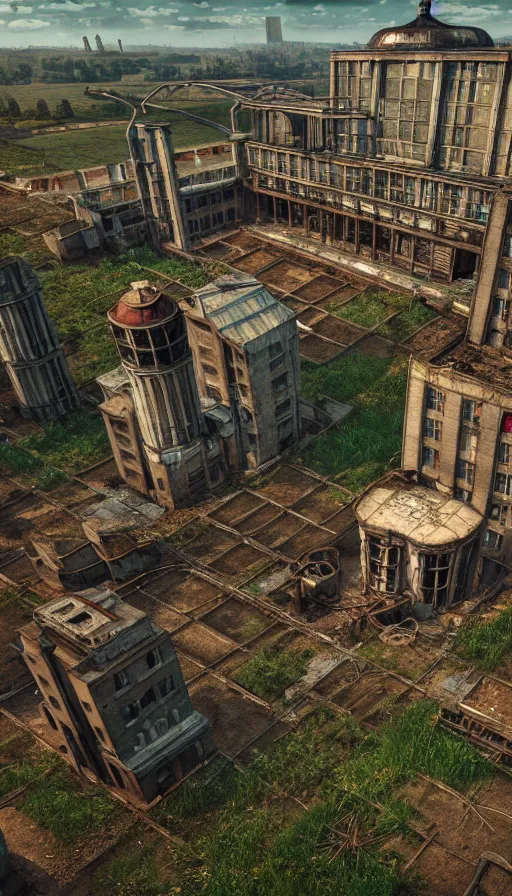 Prompt: a beautiful ultradetailed rendering of farmland abandoned urbex nature industrial architecture city architecture by i. m. pei, bioshock neptune, archdaily, wallpaper, highly detailed, trending on artstation.