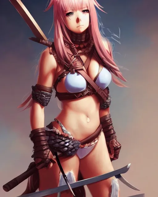 Prompt: character concept of an anime barbarian huntress | | cute - fine - face, pretty face, bikini armor, realistic shaded perfect face, fine details by stanley artgerm lau, wlop, rossdraws, james jean, andrei riabovitchev, marc simonetti, and sakimichan, trending on artstation