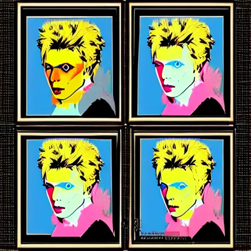 Image similar to individual furry manga david bowie silk screen portrait andy warhol style