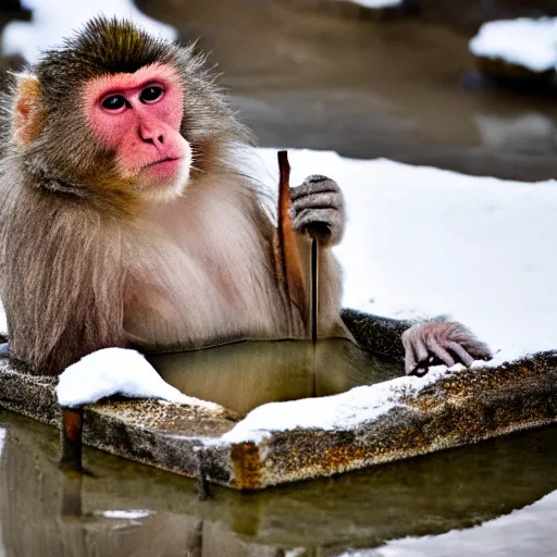 Image similar to japanese macaque bathing in a hot spring, winter, nature photography