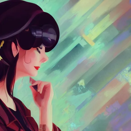 Prompt: portrait of a beautiful girl with dark hair dressed in 1940's fashion, dieselpunk background, rich vivid colors, ambient lighting, dynamic lighting, 4k, HQ, official media, anime key visual, makoto shinkai, ilya kuvshinov, lois van baarle, rossdraws, detailed, trending on artstation