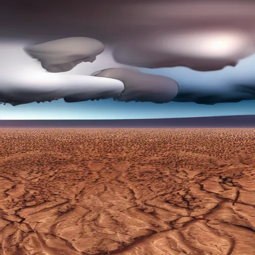 Image similar to supercells above a desert beside a sea, photorealistic, ultra-detailed, 4k high resolution, HDR shot