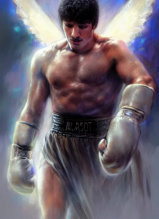 Image similar to concept art, angel knight rocky balboa by artstation trending, by joseph mallord william turner, luis royo, konstantin razumov, cinematic lighting, fractal flame, highly detailed