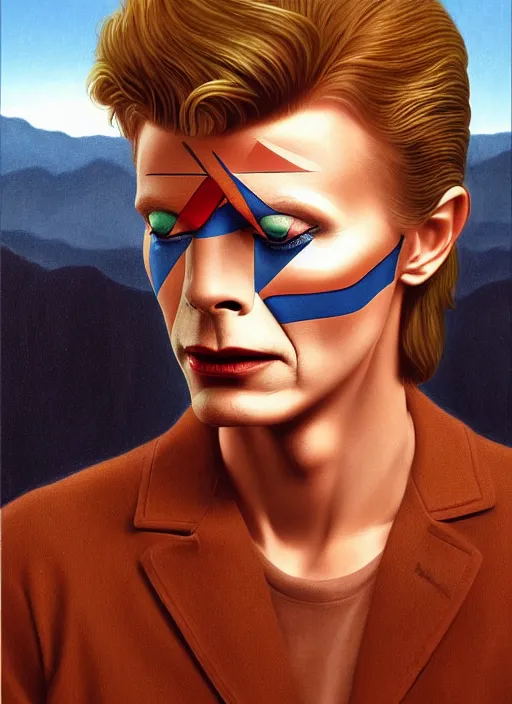 Image similar to twin peaks poster art, portrait of david bowie lost in the maze, other dimension, this is his fate for the next two years, by michael whelan, rossetti bouguereau, artgerm, retro, nostalgic, old fashioned
