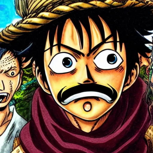 Image similar to [ luffy mustache ] ( by kentaro miura )