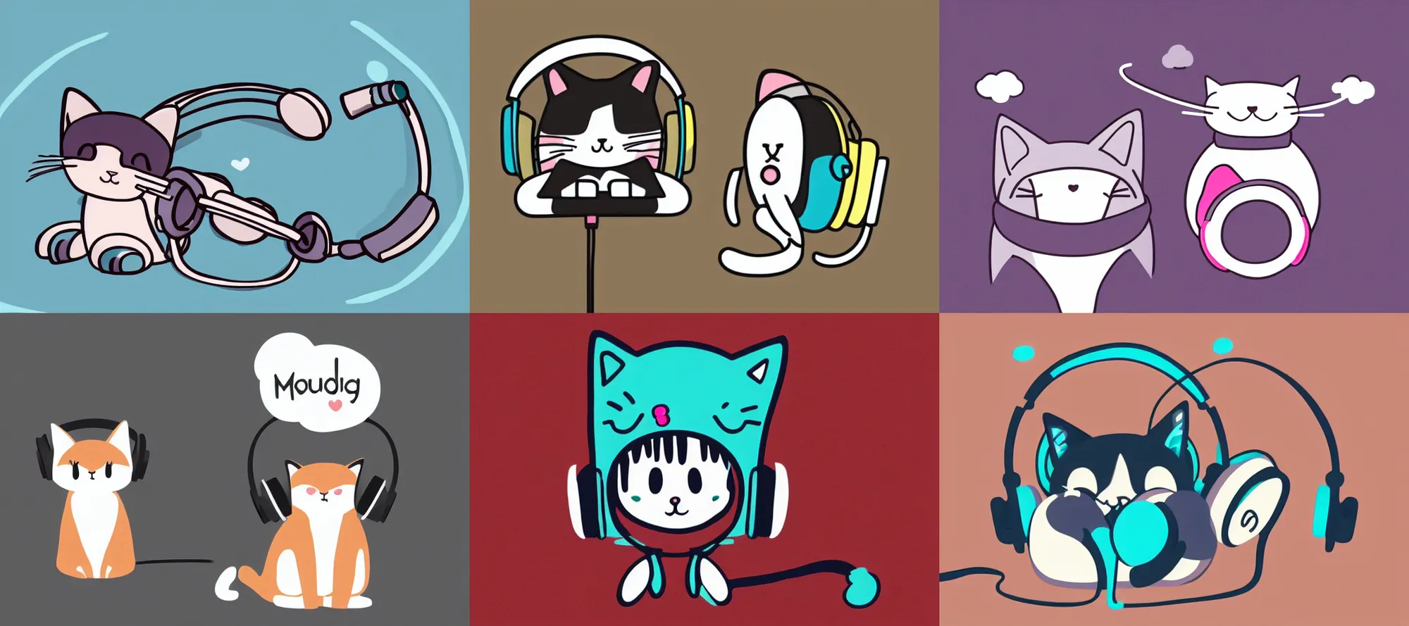 Image similar to Kawaii illustration of a cat listening to music on headphones